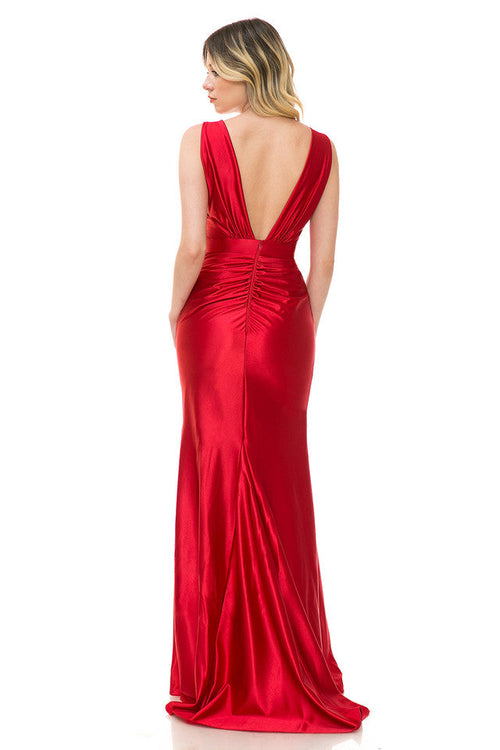 Red Carpet Dress Deep V-Neck Sleeveless Mermaid Gown By Lenovia 5248
