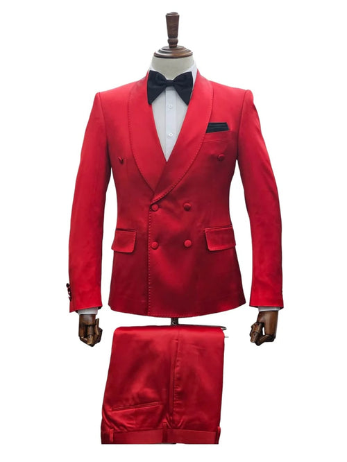 Double Breasted Tuxedo Suit - Slim fitted Suit - Red Suit - Shawl Collar - Men's Tuxedo USA