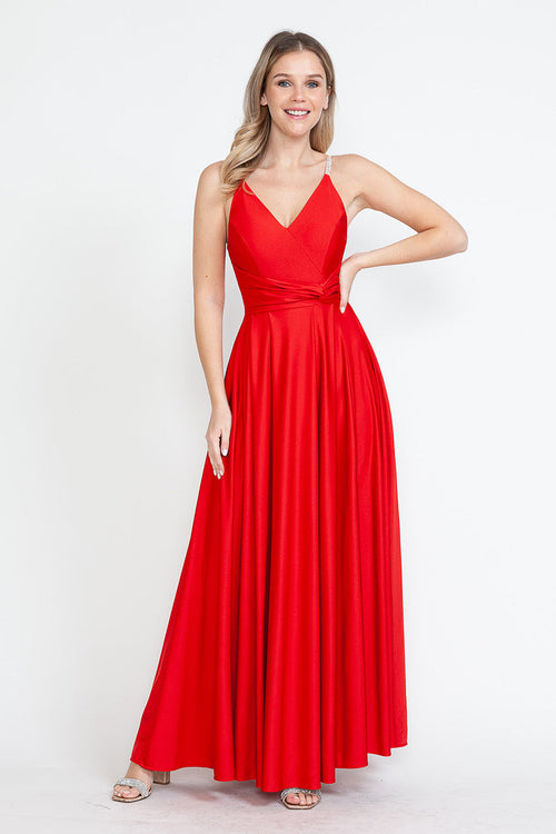 Evening Dress V-Neck Thigh Slit A-Line Formal Gown By Lenovia 5275
