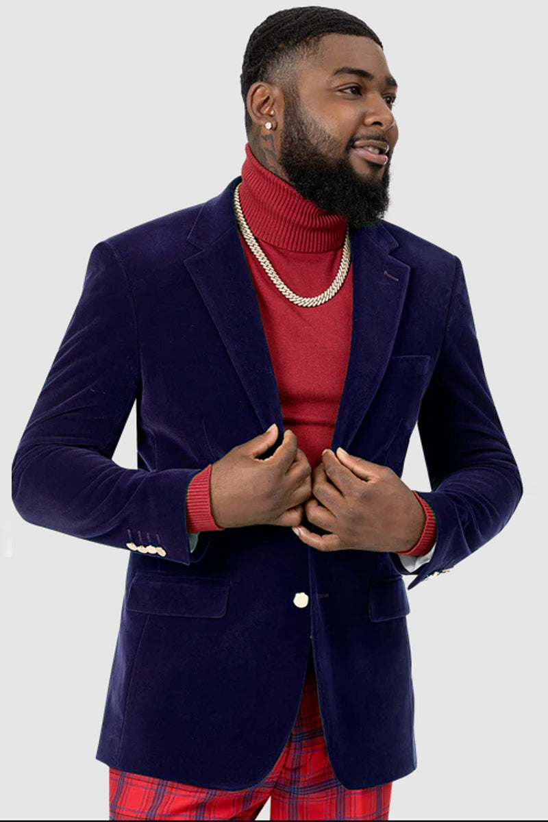 Mens Two Button Modern Fit Velvet Blazer in Royal Blue – SuitUSA