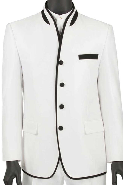 Mens White 4 Button Mandarin Banded Tuxedo