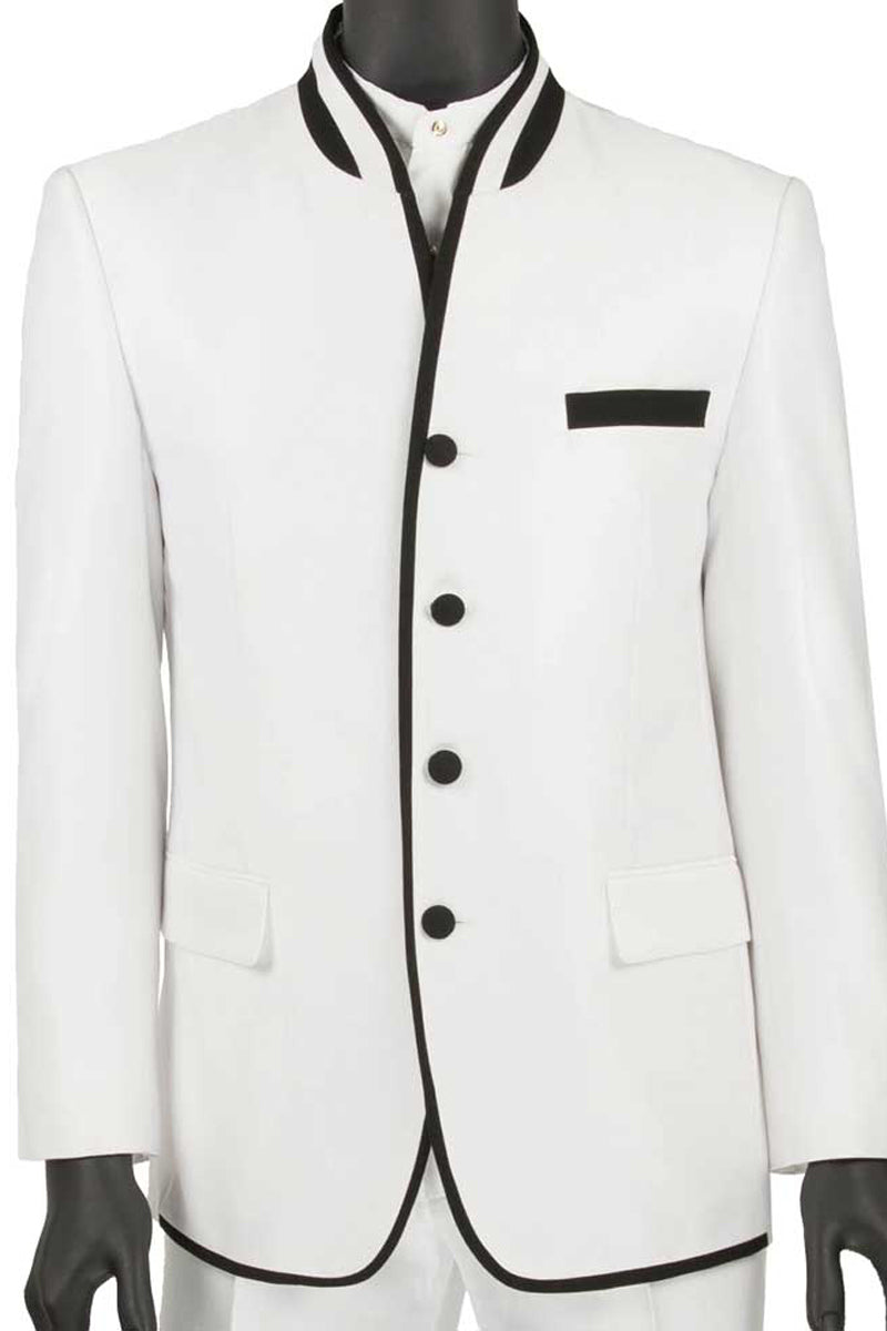 Mens White 4 Button Mandarin Banded Tuxedo – SuitUSA