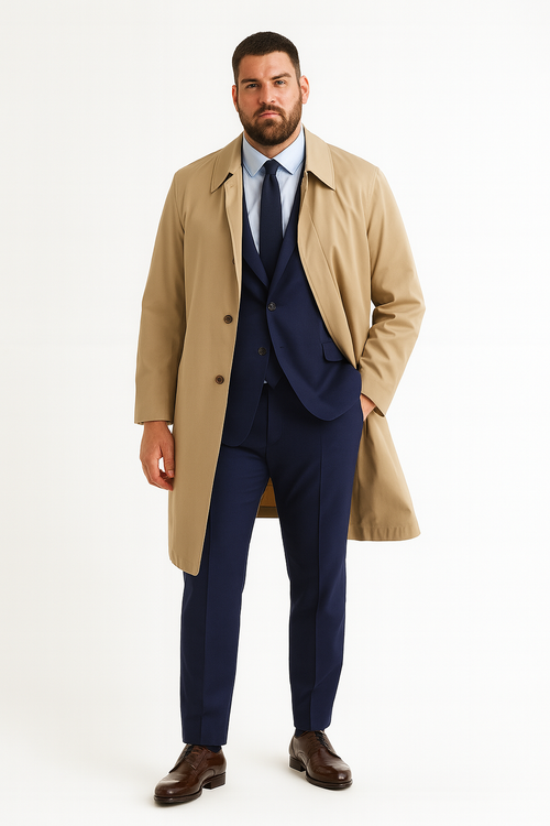 Mens Beige Trench Coat - Classic Long Overcoat with Button Front - Raincoat in Khaki Color by USA Men's Outlet