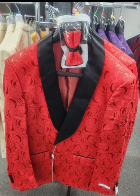 Paisley Tuxedo Dinner Jacket - Red Mens Blazer + Bowtie - Prom Jackets by USA Men's Outlet