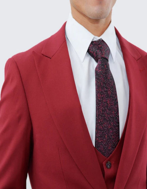 Red Slim Fit Three Piece Suit with Large Peak Lapel One Button - Wedding - Prom by Men's Tuxedo USA