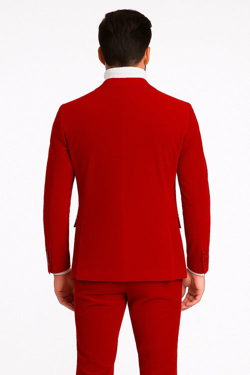 Mens Slim Fit Red Velvet Double Breasted Suit with Peak Lapel - Formal Tuxedo Style by USA Men's Outlet