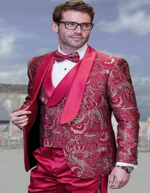Red and Gold Tuxedo Paisley Wedding Suit