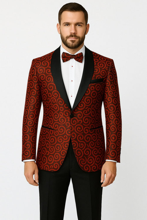 Red and Tuxedo Black Suit – Mens Formal Blazer with Satin Shawl Lapel