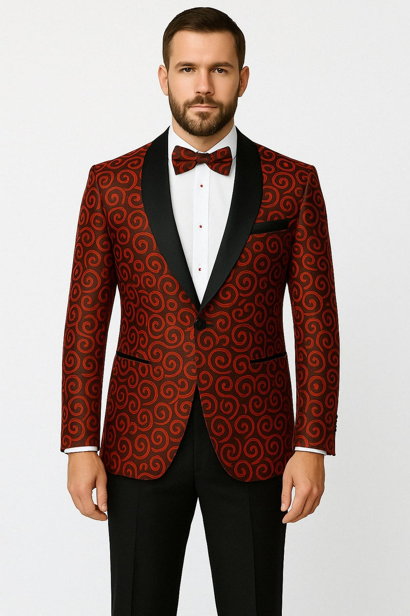 Red and Tuxedo Black Suit – Mens Formal Blazer with Satin Shawl Lapel