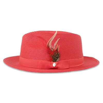 Tapa Crushable Straw Hat Fedora in Red by Ferrecci USA