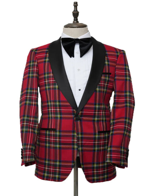 Cheap Tuxedos - Affordable Prom Suit - Men's Holiday Christmas Red Tartan Plaid Blazer