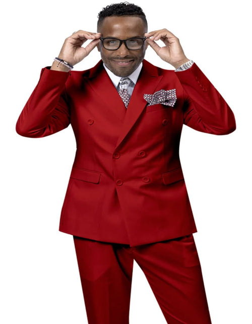 Pleated Suit - Mens Suits With Pleated Pant - Regular Fit Suit - Double Breasted Red Suit - Men's Tuxedo USA