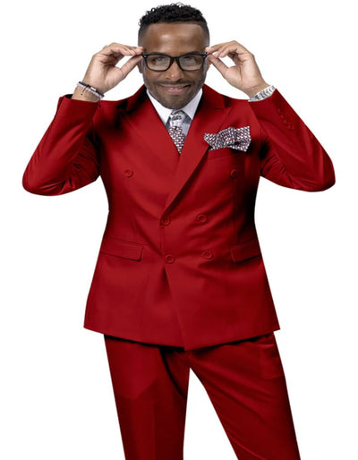Pleated Suit - Mens Suits With Pleated Pant - Regular Fit Suit - Double Breasted Red Suit - Men's Tuxedo USA
