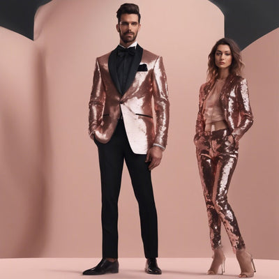 Sequin Suit - Shiny Suit - Rose Gold Suit - Metallic Fabric - Stage Tuxedo - Groom Suit Jacket + Pants by PROMTUXEDO