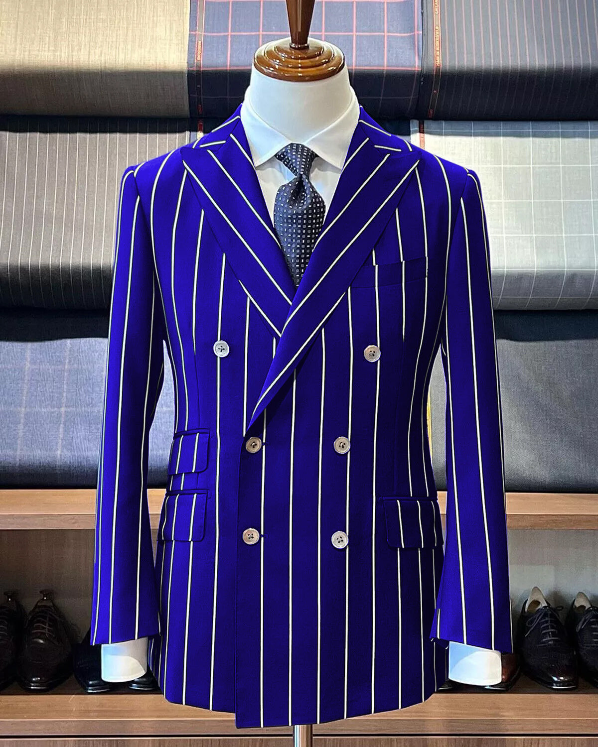Royal Blue Pinstripe Suit - Gangster Suit - 1920's Suit - Double Breasted Suit – SuitUSA