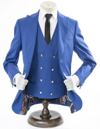 Royal Blue 3-Piece Slim-Fit Suit with Gold Buttons