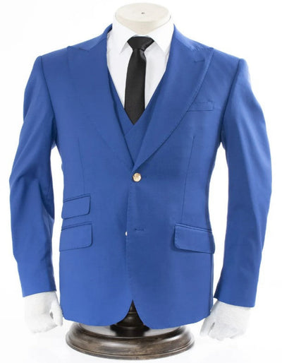 Royal Blue 3-Piece Slim-Fit Suit with Gold Buttons