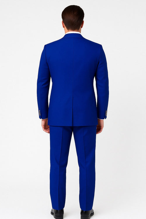 Mens Royal Blue Double-Breasted Suit with Gold Buttons – Slim Fit Formal 2-Piece Set