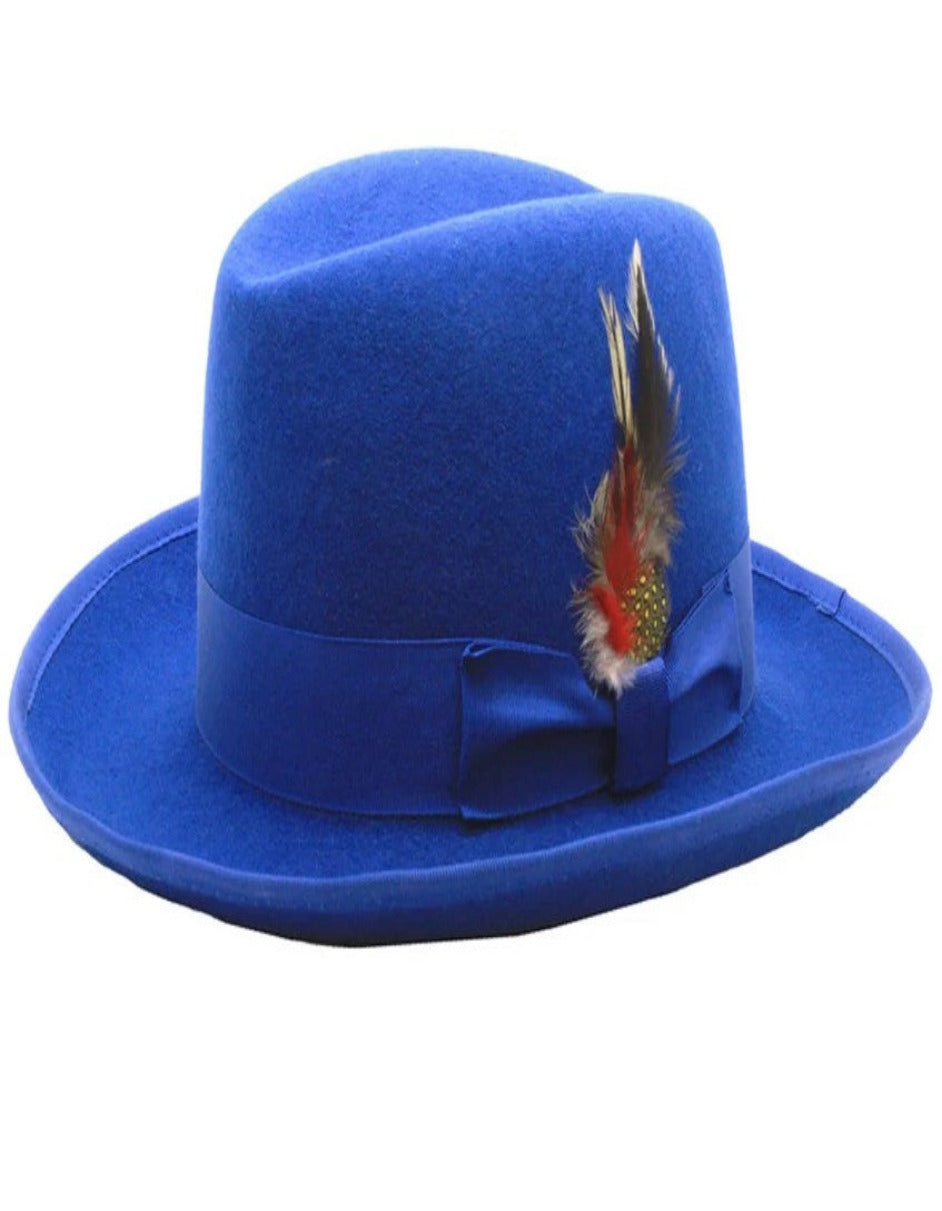 Royal Blue Dress Hat 1920s Fedora Style - Mens Classic Gangster Godfather Wool Dress Hat in Royal Blue USA Men's Outlet – SuitUSA