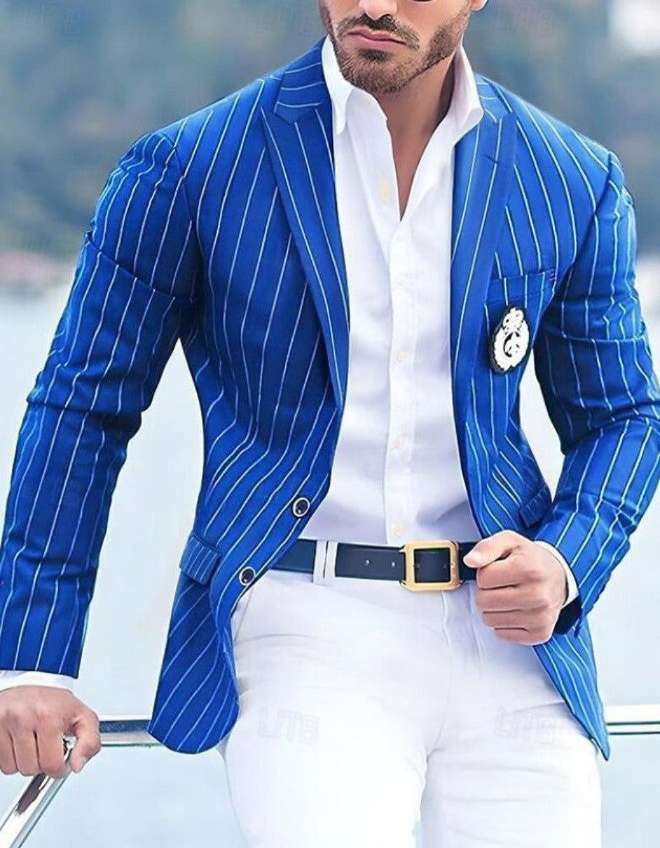 Royal Blue Pinstripe Blazer With White Pants Suit Party Blazer