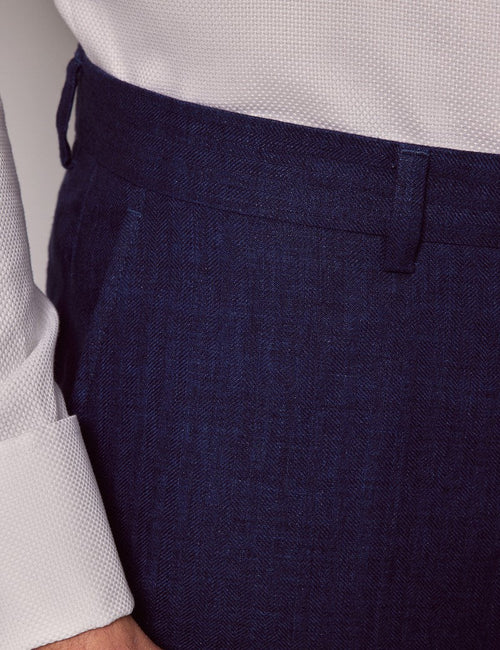 Mens Linen Suit For Beach Wedding - Summer Suit in Royal Blue Herringbone - Men's Tuxedo USA
