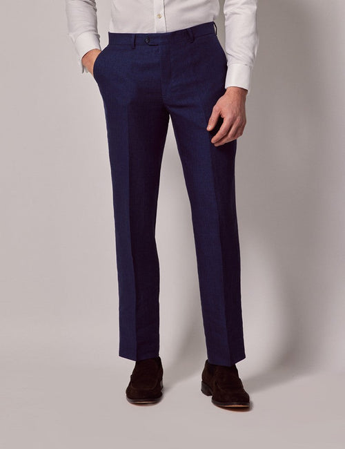 Mens Linen Suit For Beach Wedding - Summer Suit in Royal Blue Herringbone - Men's Tuxedo USA