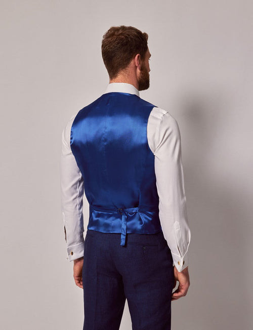 Mens Linen Suit For Beach Wedding - Summer Suit in Royal Blue Herringbone - Men's Tuxedo USA
