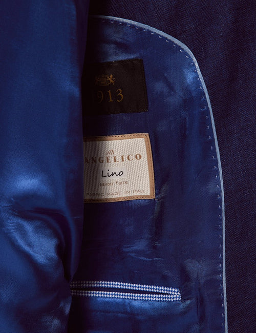 Mens Linen Suit For Beach Wedding - Summer Suit in Royal Blue Herringbone - Men's Tuxedo USA