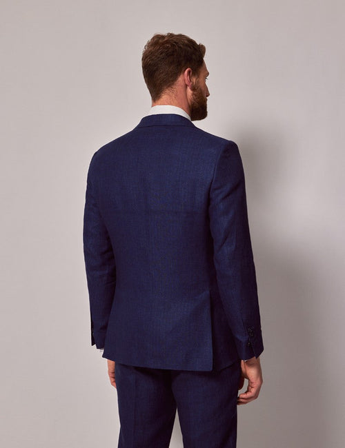 Mens Linen Suit For Beach Wedding - Summer Suit in Royal Blue Herringbone - Men's Tuxedo USA