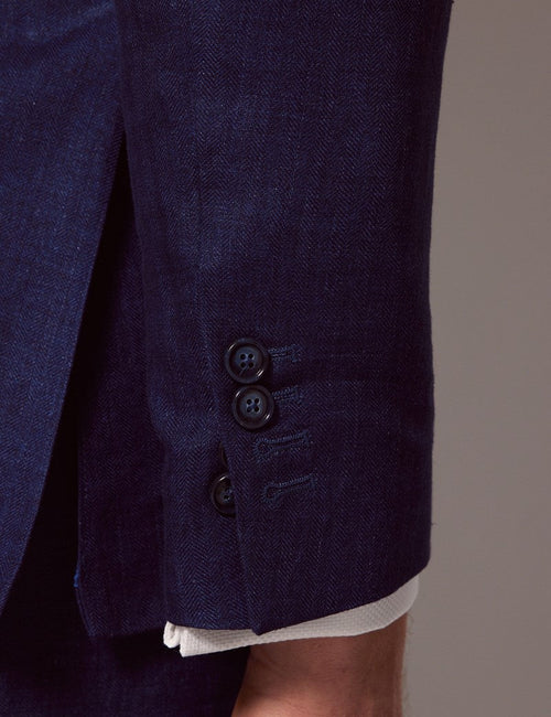 Mens Linen Suit For Beach Wedding - Summer Suit in Royal Blue Herringbone - Men's Tuxedo USA