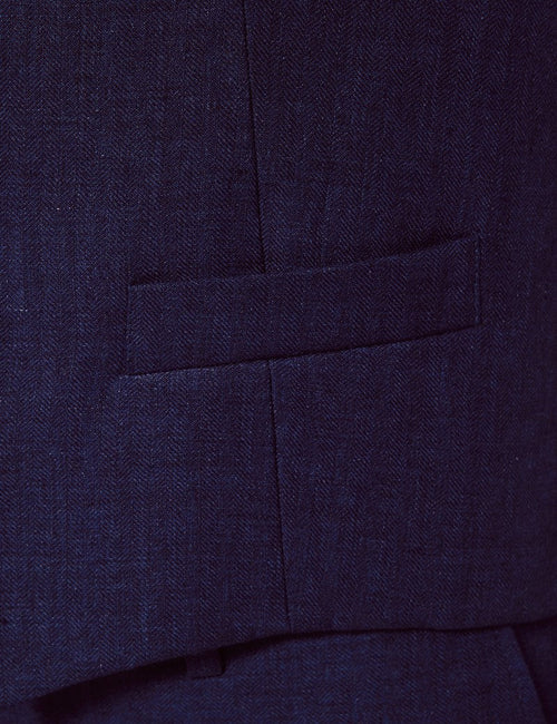 Mens Linen Suit For Beach Wedding - Summer Suit in Royal Blue Herringbone - Men's Tuxedo USA