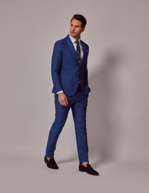 Mens Linen Suit For Beach Wedding - Summer Slim Suit in Royal Blue - Men's Tuxedo USA
