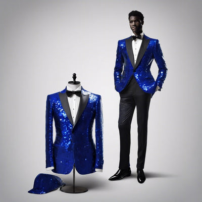 Sequin Suit - Shiny Suit - Royal Blue Suit - Metallic Fabric - Stage Tuxedo - Groom Suit Jacket + Pants by PROMTUXEDO