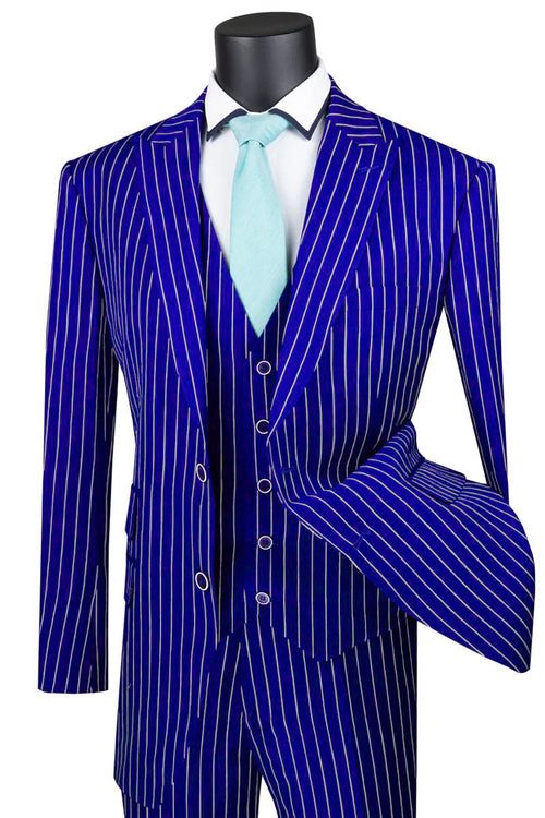 Mens Classic Vested Pinstripe Suit in Medium Grey by Vinci