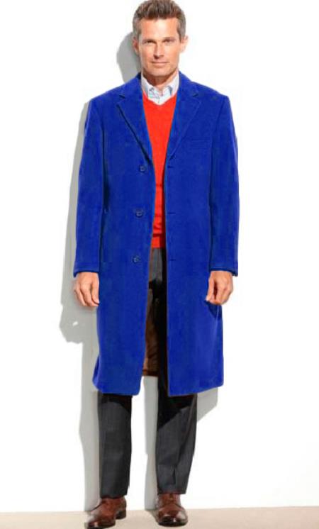 Royal Blue Men's Dress Coat Full Length Overcoat ~ Long Men's Dress Topcoat - Winter Coat (Cashmere Touch (Not Cashmere)) by USA Men's Outlet
