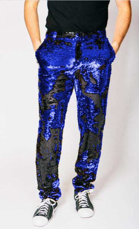 Men's Sequin Pants Royal Blue Dress Party size : 28 Unfinished bottom Men's Sequin Pants Royal Blue Dress Party size : 28 Unfinished bottom