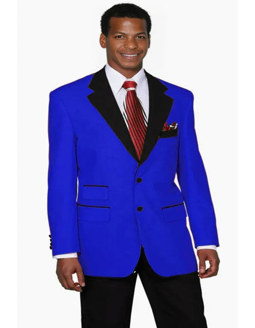 Cheap Tuxedos - Affordable Prom Suit - Mens 2 Button Classic Fit Contrast Collar Royal Blue Tuxedo