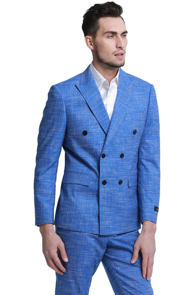 Men's French Blue Sharkskin Suit by Tazio
