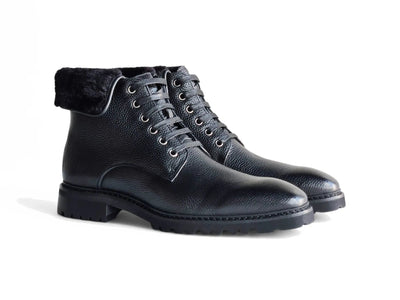 Rugged Leather Boot with Faux Shearling