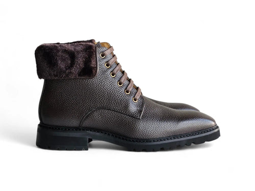 Rugged Leather Boot with Faux Shearling