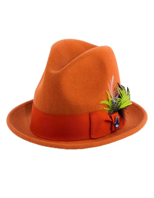 Rust Dress Hat 1920s Fedora Style - Mens Narrow Brim Crushable Wool Dress Hat Trilby Fedora in Orange Rust USA Men's Outlet