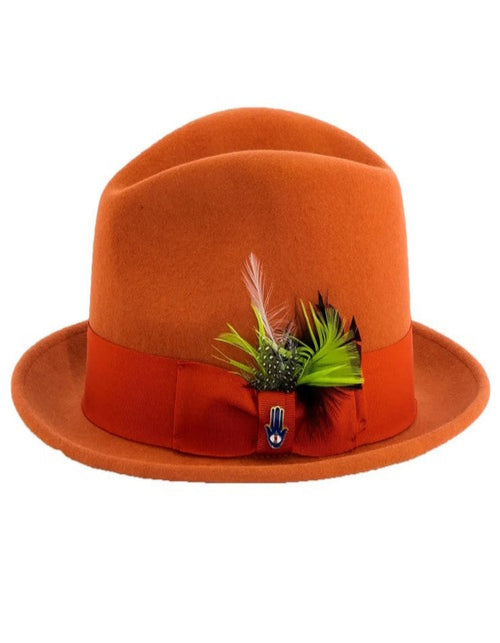 Rust Dress Hat 1920s Fedora Style - Mens Narrow Brim Crushable Wool Dress Hat Trilby Fedora in Orange Rust USA Men's Outlet