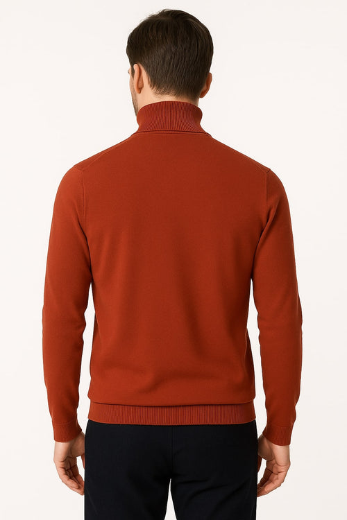 Mens Rust Red Turtleneck Sweater - Slim fit Lightweight Knit Pullover in Brick Color by USA Men's Outlet