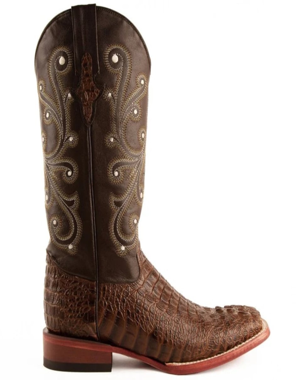 Men's Ferrini Caiman Crocodile Print Boots Handcrafted Rust Ferrini USA
