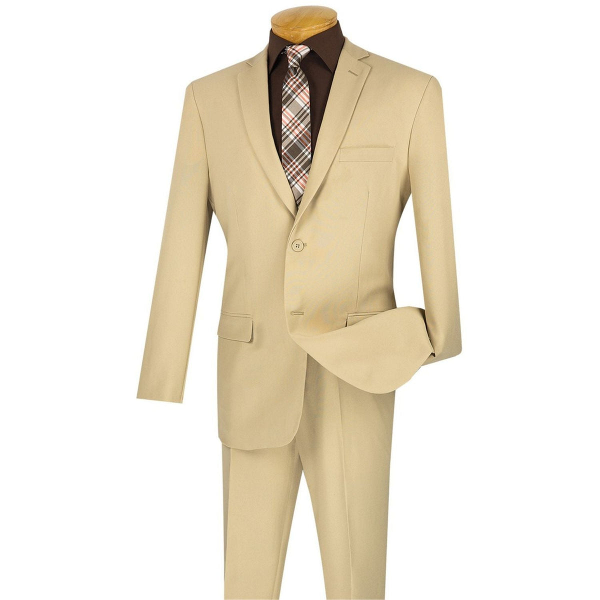 Men's beige 2-piece solid color slim fit suit