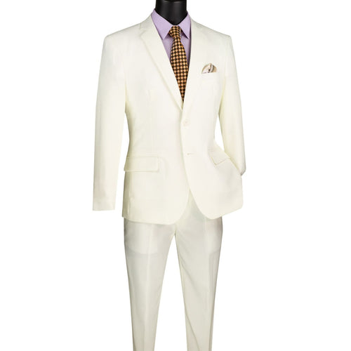 Men's ivory 2-piece solid color slim fit suit