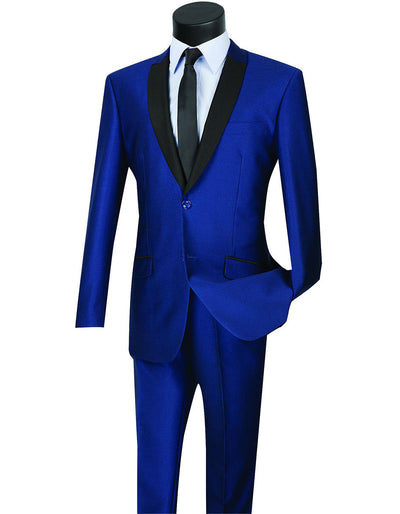 Mens 2 Button Shawl/Peak Hybrid Sharkskin Tuxedo in Navy Blue - Men's Tuxedo USA