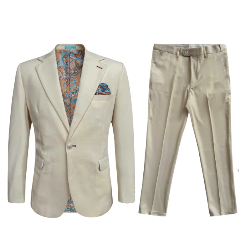 Cotton Suit - Summer Stretch Fabric - Mens Stretch Fashion Suit Beige – SuitUSA