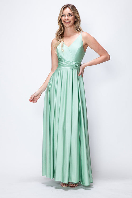 Evening Dress V-Neck Thigh Slit A-Line Formal Gown By Lenovia 5275