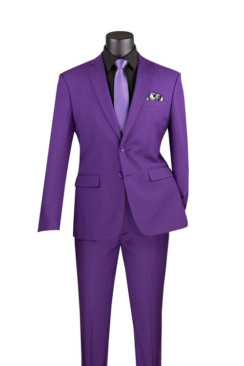 Slim Fit 2 Piece Suit Stretch Fabric Suit with Adjustable Waistband in Brown by Vinci